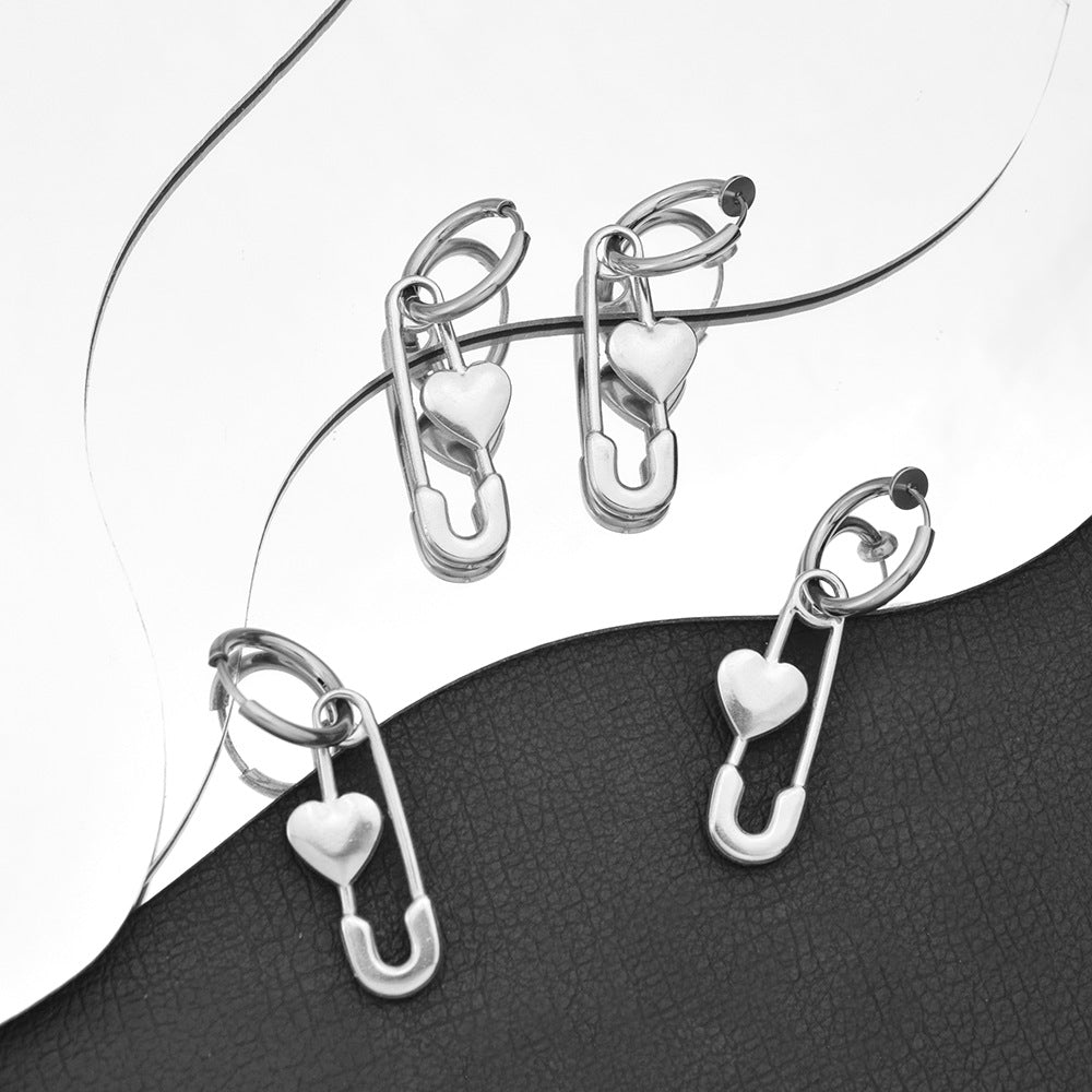 Women's & Men's Love Pin Ear Clip Stainless Steel Earrings