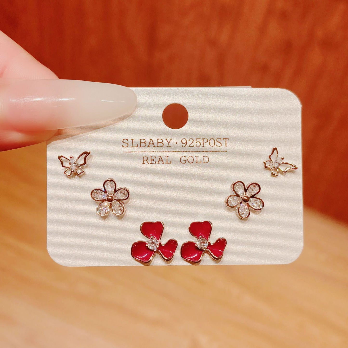 Horse Angola Red Female Cherry Camellia Stud Earrings