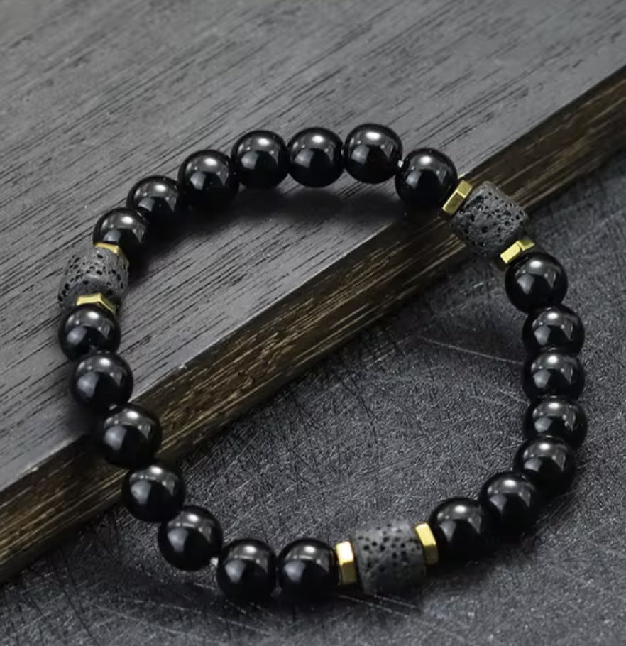 Men's Obsidian Volcanic Rock Beads Couple String Bracelets