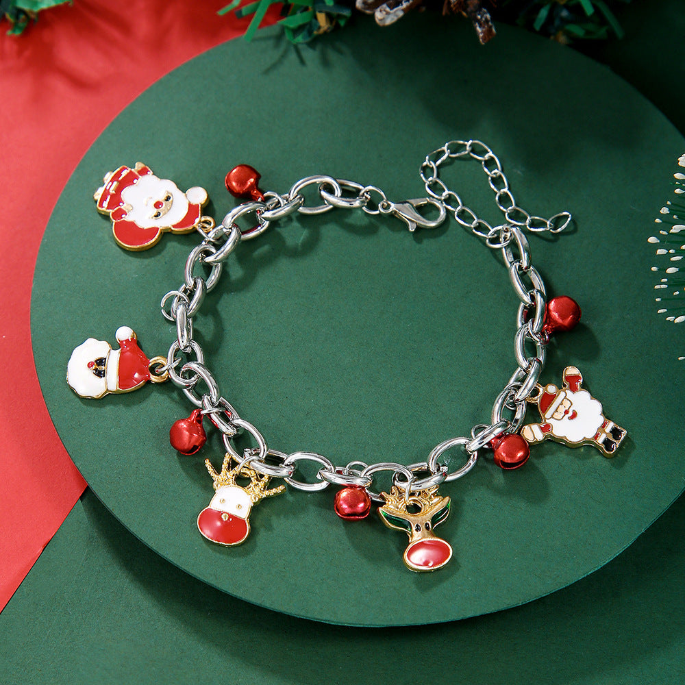 Christmas Red Green Acrylic Snowflake Bell Bracelets