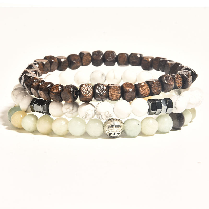 Men's Rock Wooden Bead Hematite Beaded Polished Bracelets