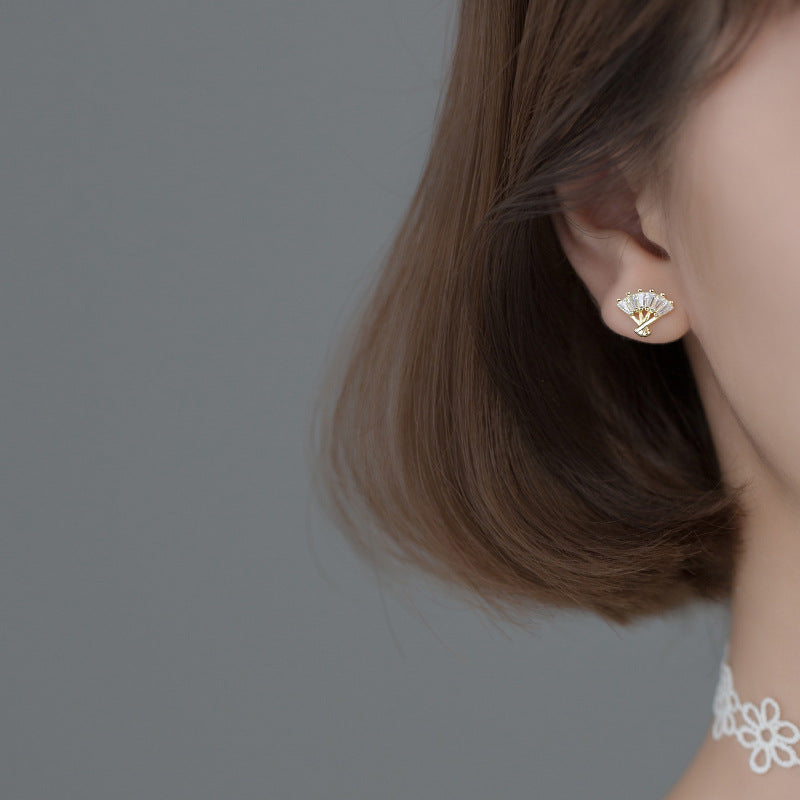 Lodge Sier Korean Style Fresh Diamond Fan Shaped Earrings