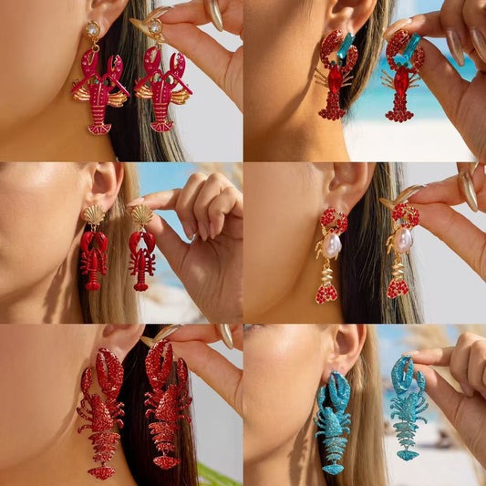 Exaggerated Lobster Personalized Trendy Ocean Vacation Earrings