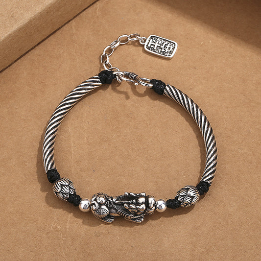 Men's Thai Sier Plated Personality Handmade Woven Trendy Lotus Peace Carrying Bracelets