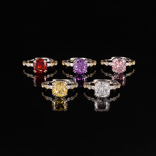Flower Cut Color Zircon Female Gold Points Advanced Design Rings