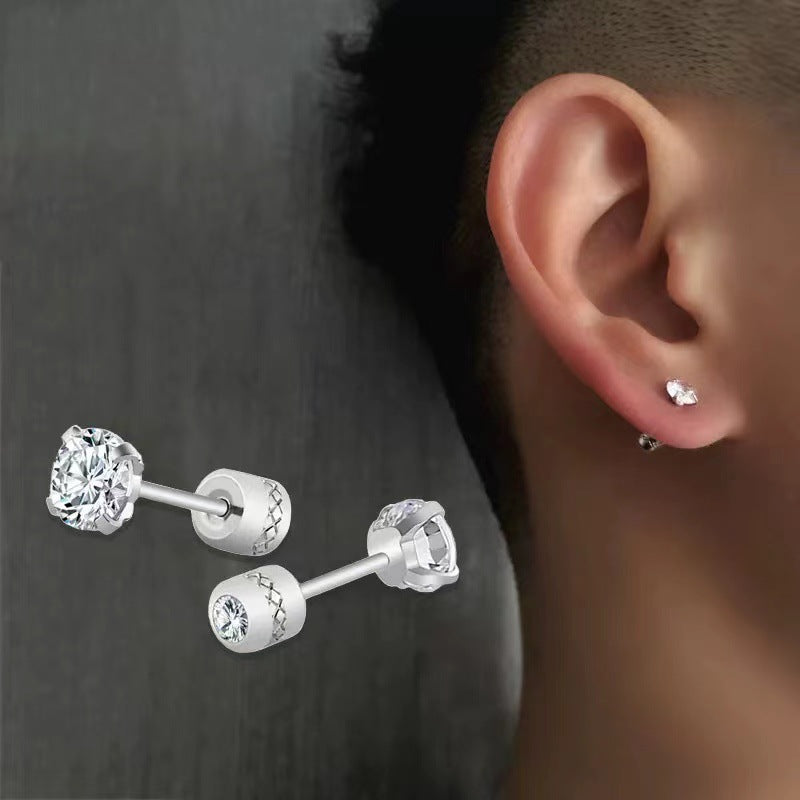 Women's Fashion Zircon Thin Needle Stainless Steel Earrings