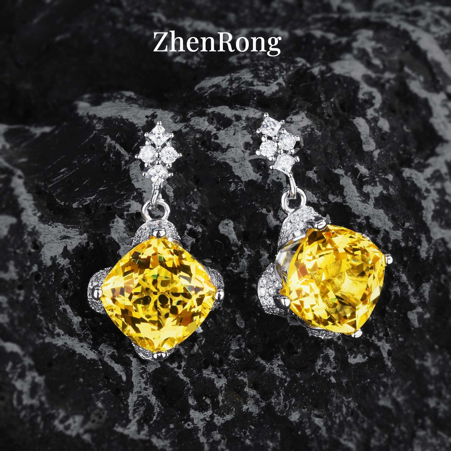 Carat Square Colored Gems Violet Yellow Jewelry Set