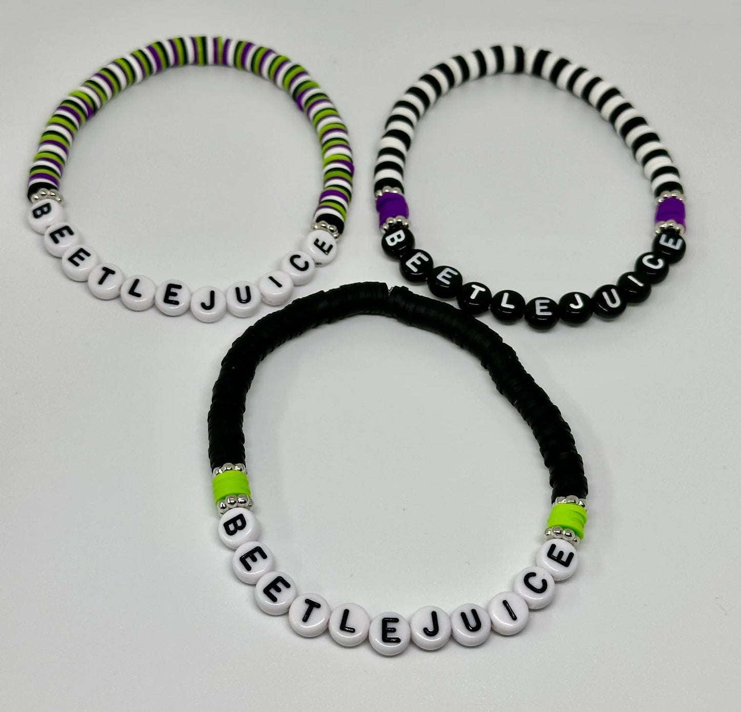 Clay Snowflake Spacer Black White Slice Bracelets