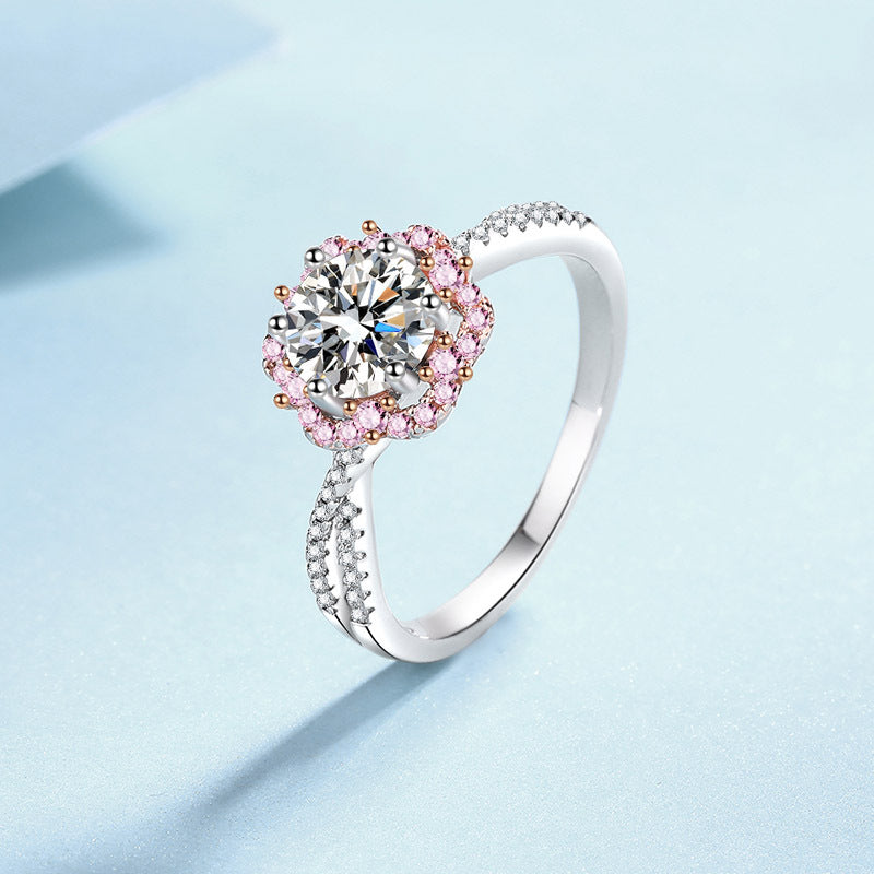 Sier Moissanite Cherry Blossom French Exquisite Rings