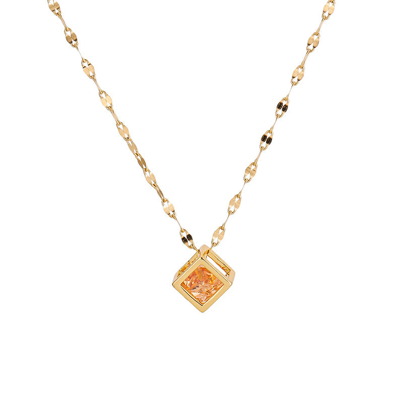 Copper Geometric Hollow Square Zircon Rose Gold Cold Necklaces