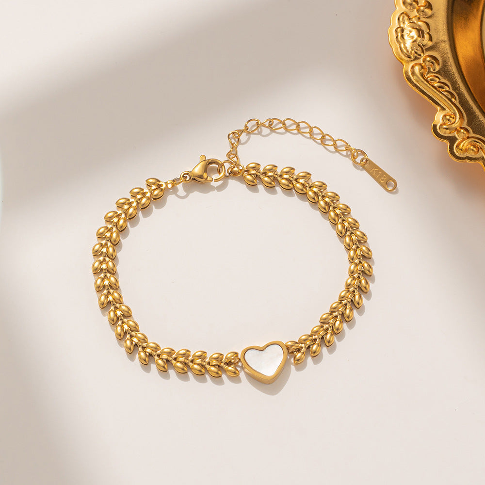 Women's Steel Gold Plated Natural Round White Shell For Bracelets