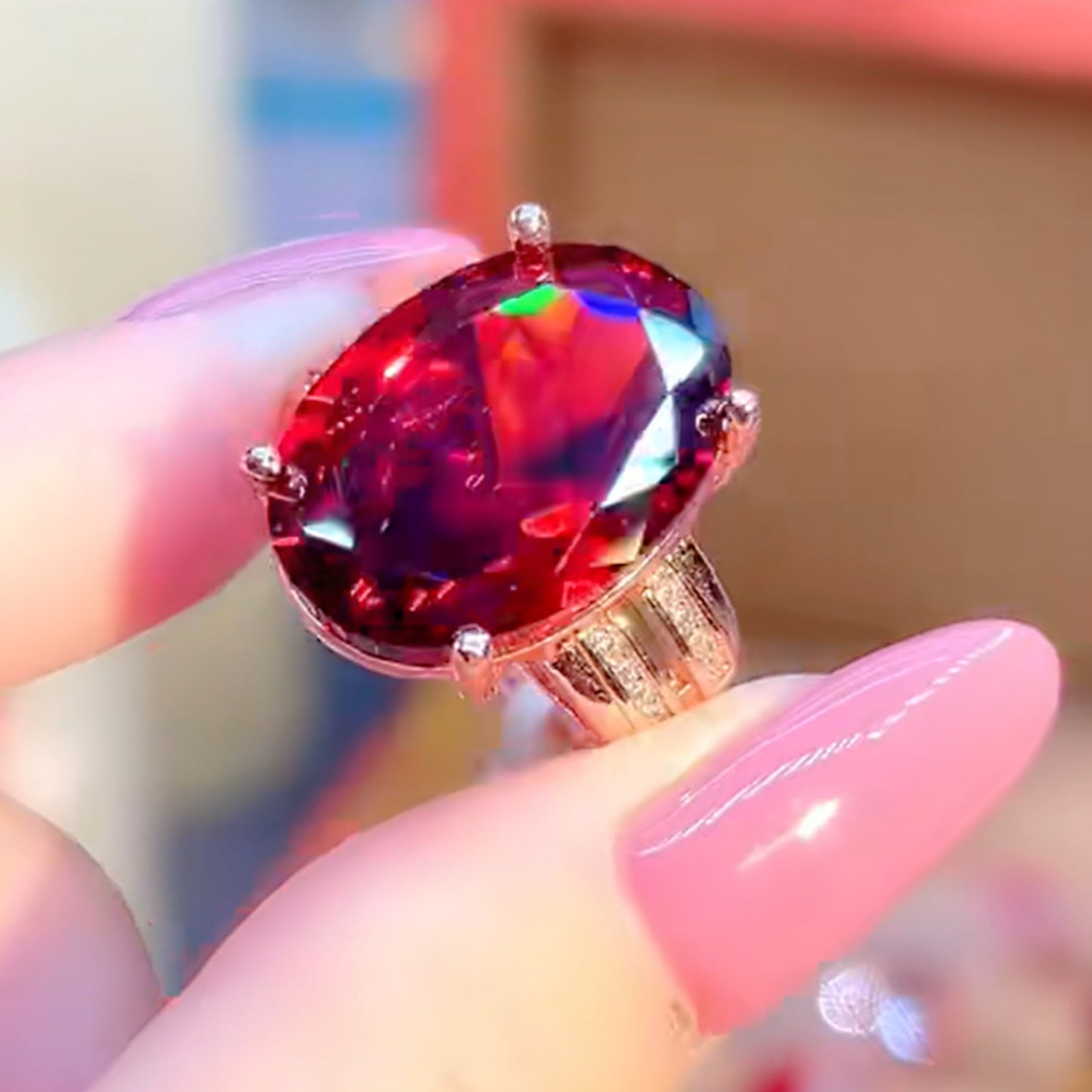 Stone Red Diamond Colored Gems Zircon Gold Double Rings