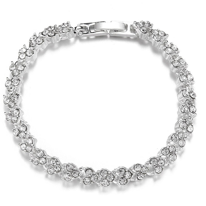 Heart-shaped Diamond Sier Plated Roman Fashion Bracelets