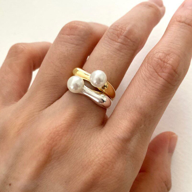Style Delicate Pearl Glossy Lady Temperament Mori Fashion Rings