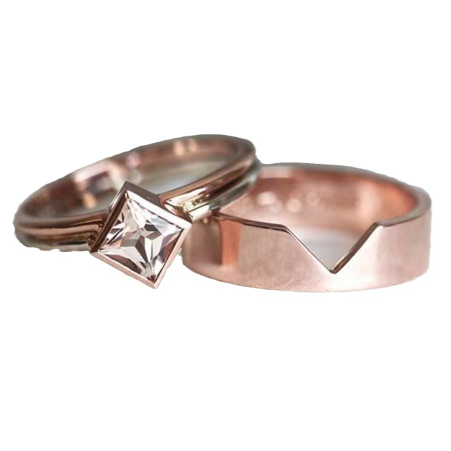 Women's Rose Gold Suit Fashion Ornament Square Rings