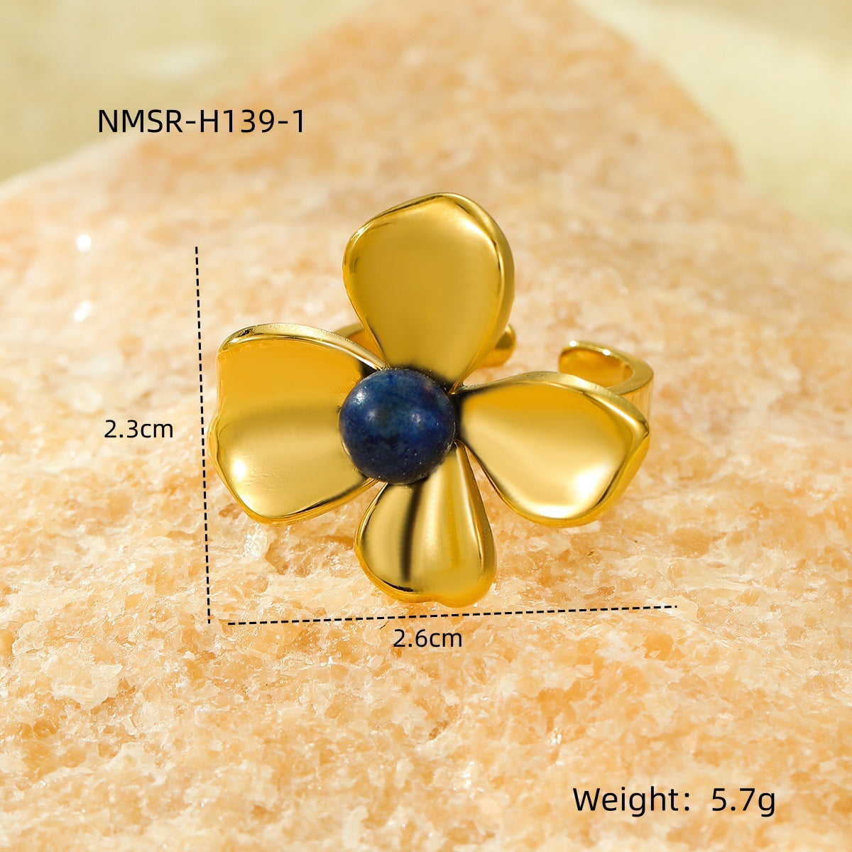 Stainless Steel Flower Inlaid Natural Stone Exquisite Design Open Rings