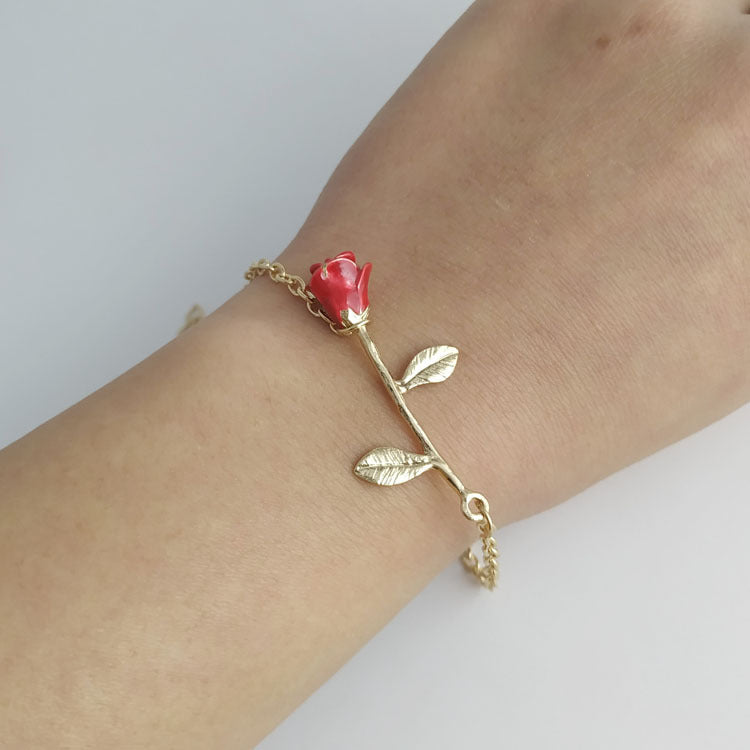 Red Rose Simple Graceful Sweet Flowers Bracelet