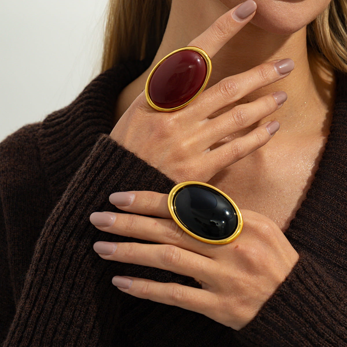 Style Resin Gemstone Niche Retro Geometric Ring