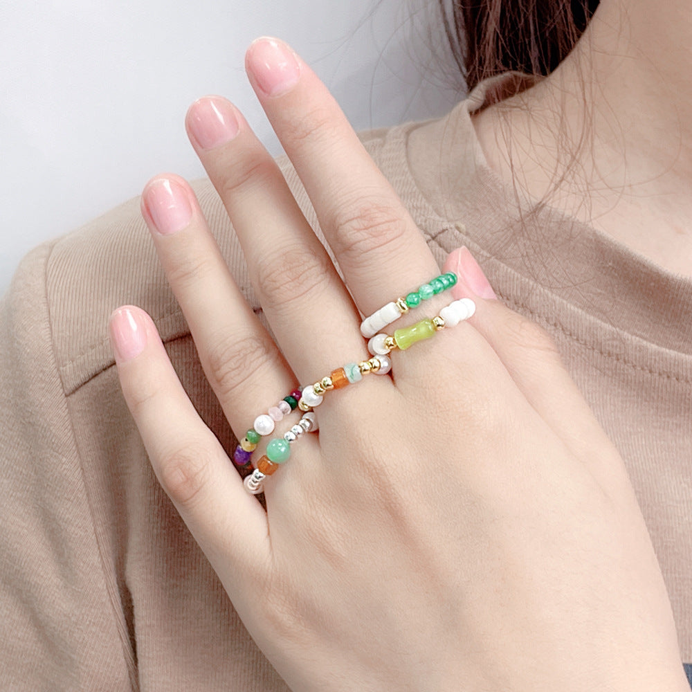 Wind Color Natural Stone Crystal String Rings