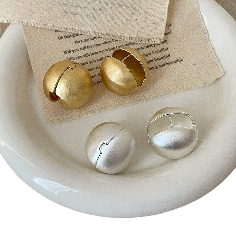 Brushed Metal Ball Ear Clip Female Niche Design Earrings