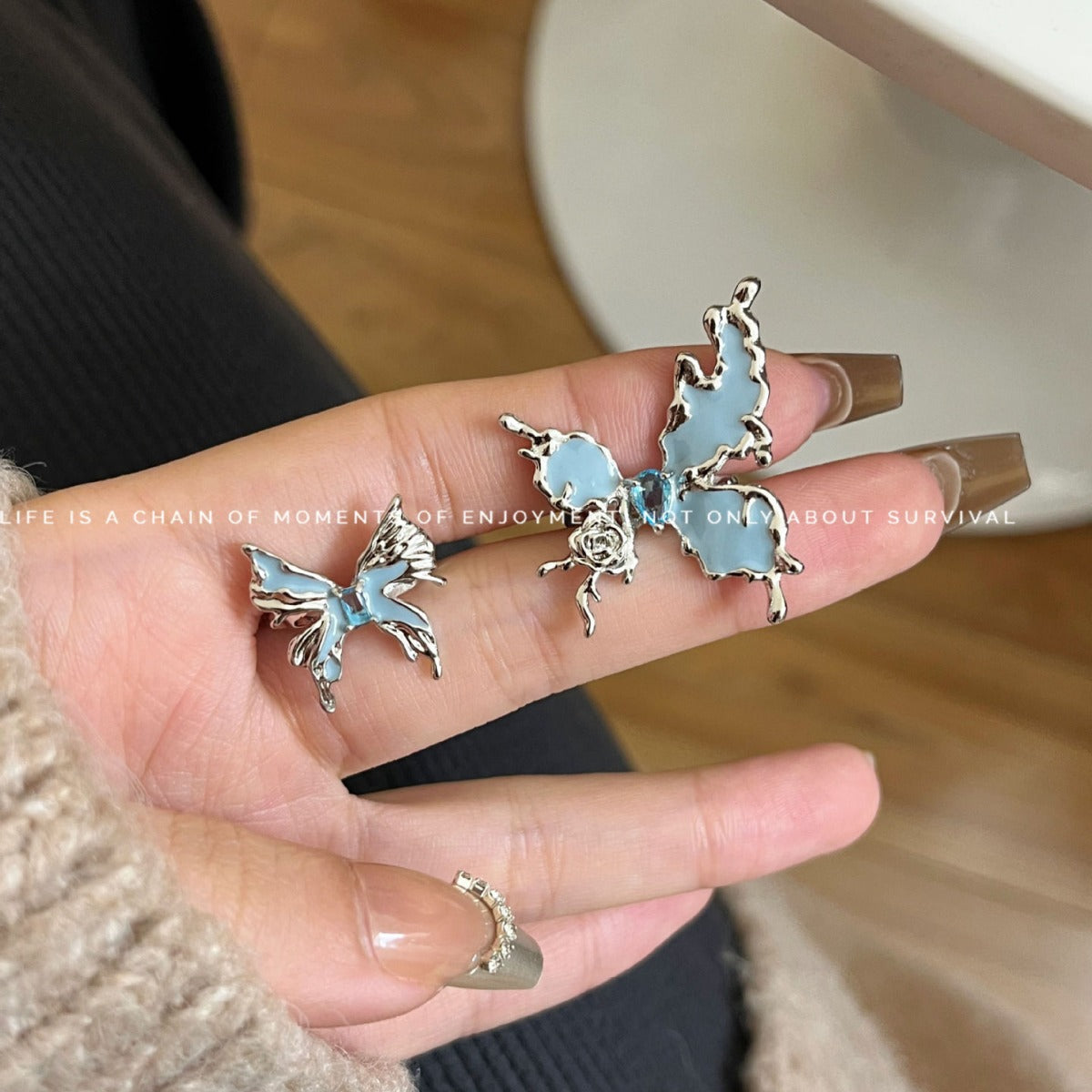 Women's Enamel Blue Butterfly Opening Cold Wind Affordable Ring