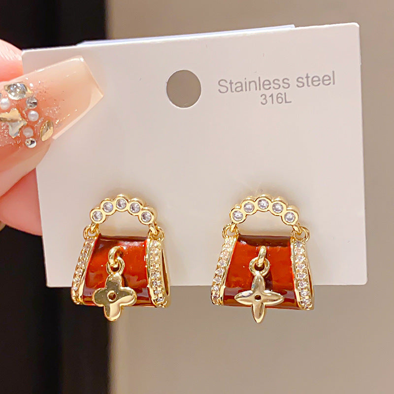 Women's Sier Needle Zircon Life Red Pony Light Luxury Earrings