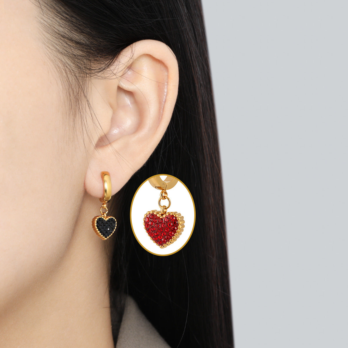 Fully Jeweled Loving Heart Heart-shaped Ear Clip Earrings