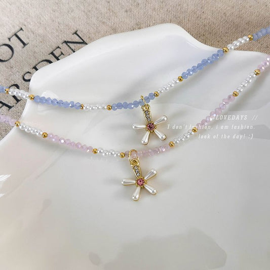 Stringed Pearls Flower Summer Dopamine Wear Necklaces