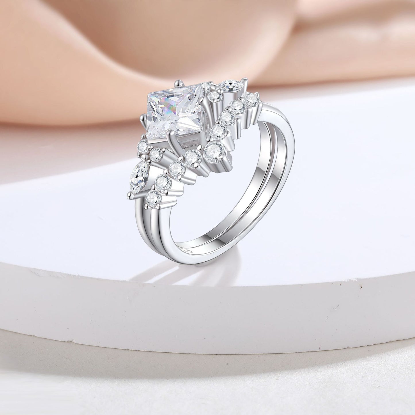 Women's Combination Two-piece Sterling Sier High Sense Ring