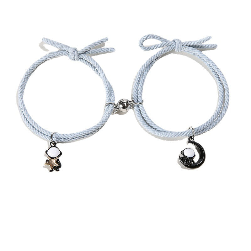 Moon Astronaut Magnetic Couple Pair Smaller Leather Bracelets