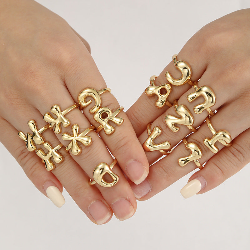 Hip Hop Letters Glossy Gold Open Rings