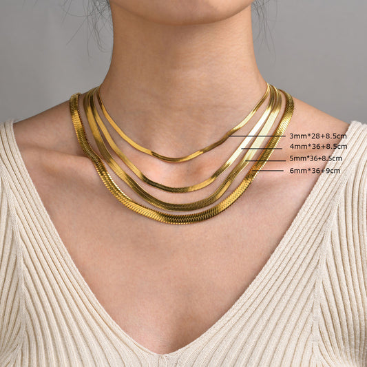 Women's Steel Snake Bone Twin Flat Blade Clavicle Necklaces