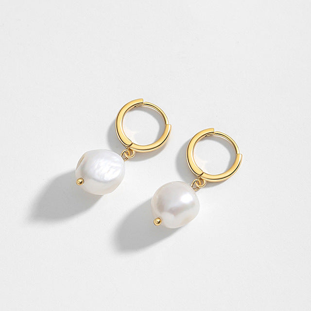 Gold Baroque Pearl Fashion Ear Clips Earrings