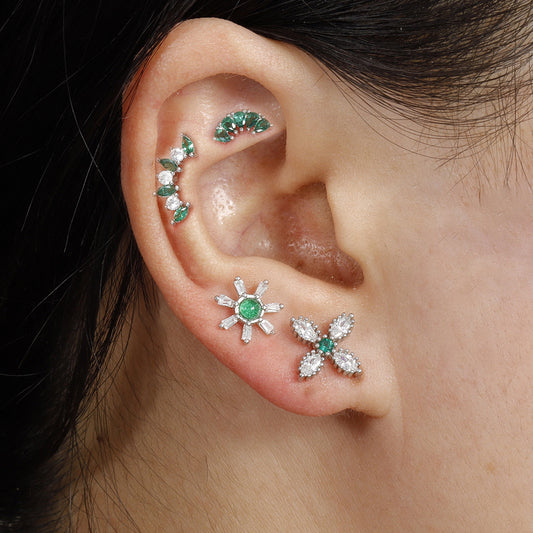 Screw Daisy Green Zircon Cartilage Piercing Earrings