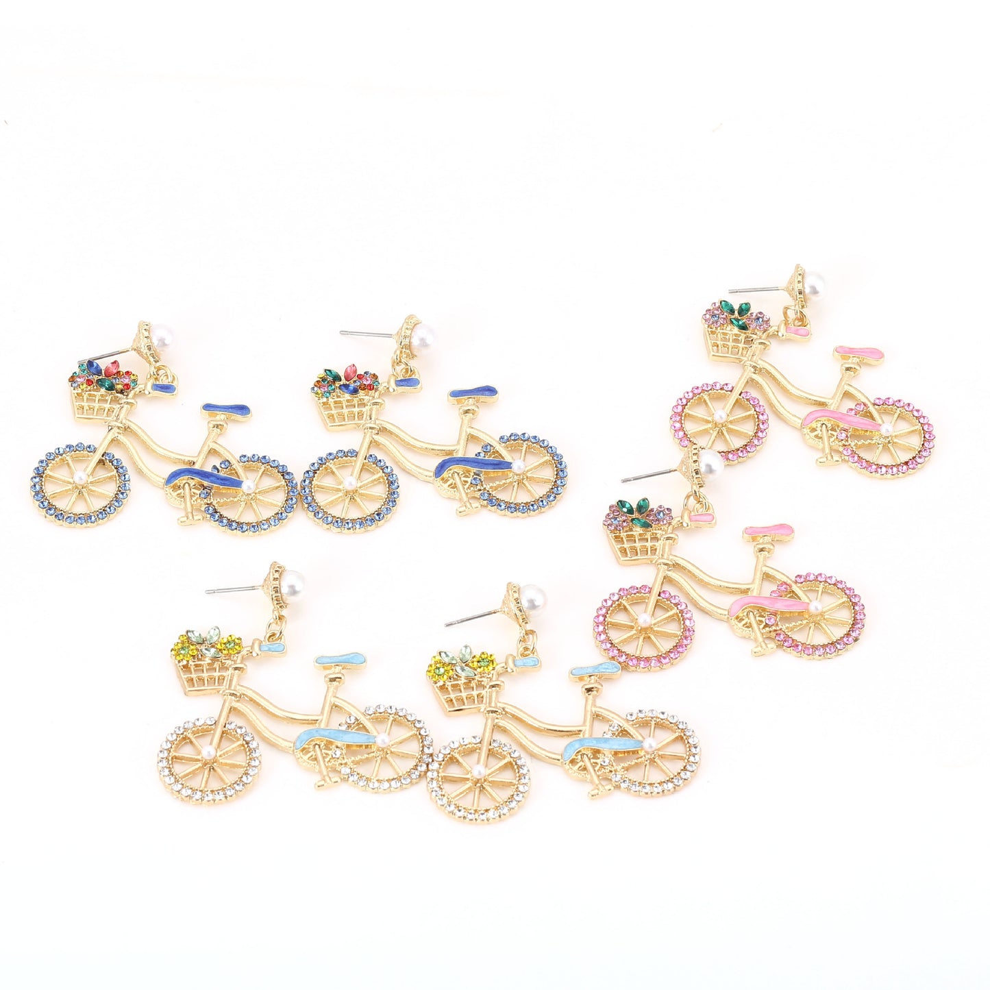 Cute Fashion Bicycle Pearl Zinc Alloy Earrings