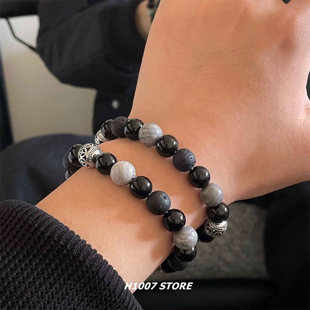 Men's Volcanic Rock Beaded National Fashion Female Hip Hop Niche Bracelets