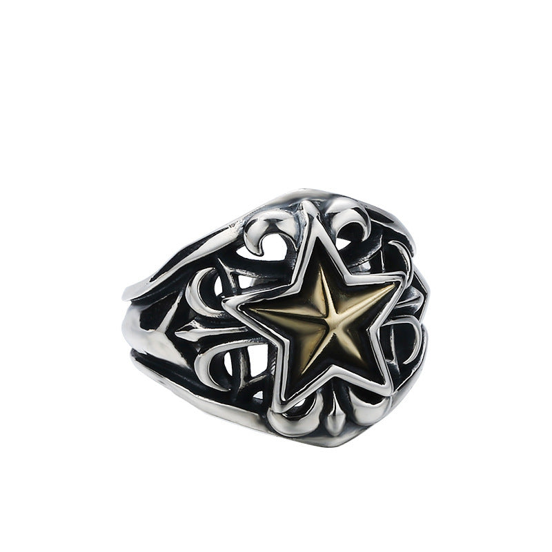 Men's Thai Sier Five-pointed Star Open Distressed Punk Index Finger Single Rings