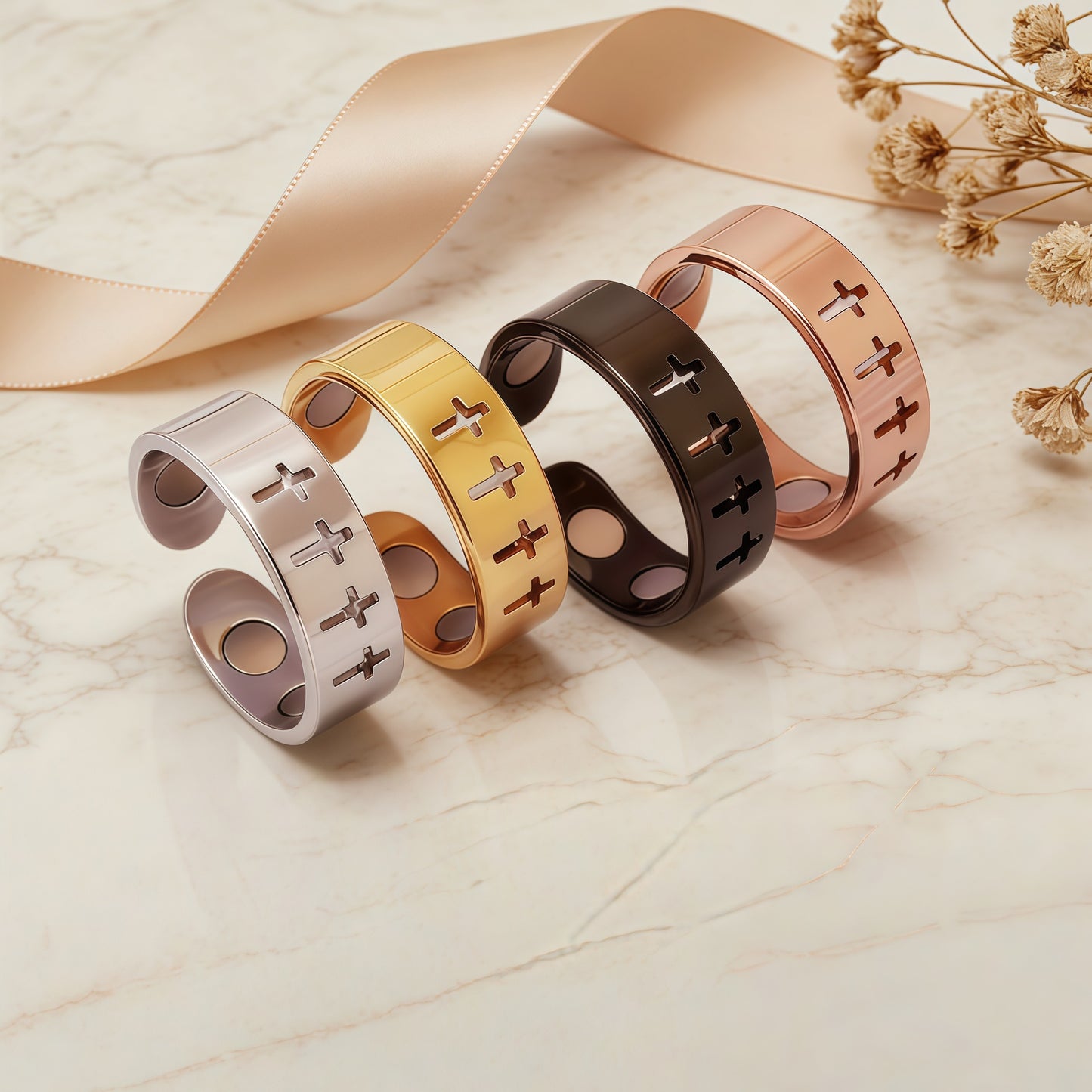 Cross Figure Magnetic Therapy Opening Double Healthy Ring