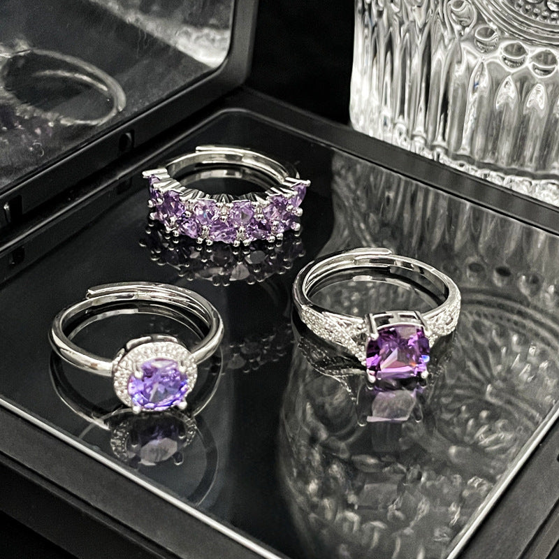 Cool Purple Diamond Open Female Cold Wind High Sense Rings