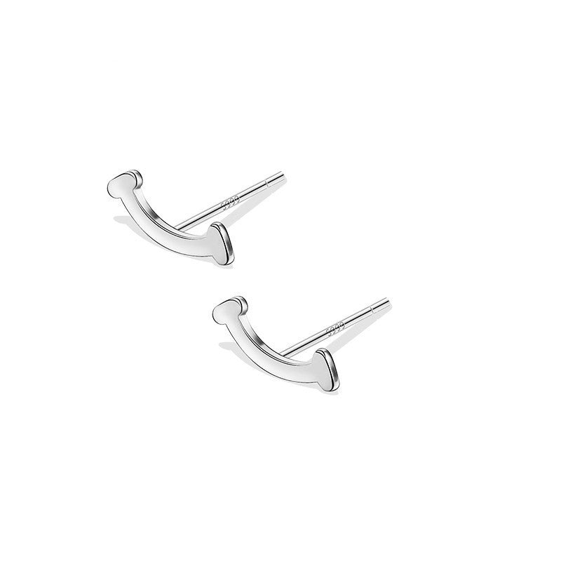 Sterling Sier Smile Female Temperament Smiley Tide Ear Stud Earrings
