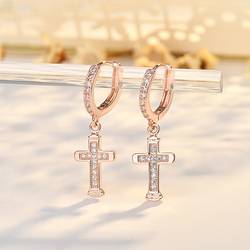 Cross Ear Clip Golden Diamond Sier Rings