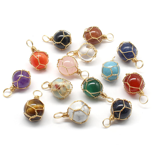 Crystal Colored Stone Mesh Bag Handmade Necklaces