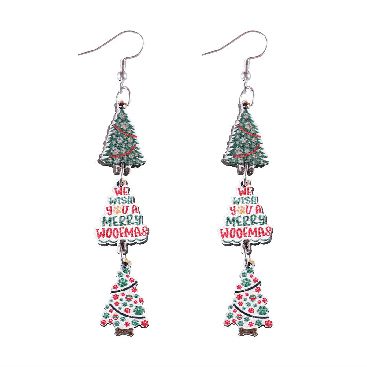 Christmas Colorful Dog's Paw Tree Plaid Earrings