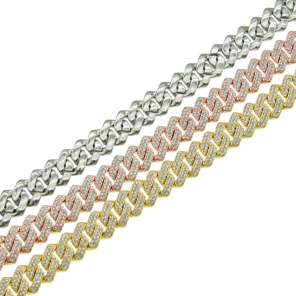 Alloy Diamond Bar Cuban Link Chain Brace Bracelets