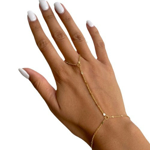 Women's Style Finger Chain Small Round Slice Stainless Steel Bracelets