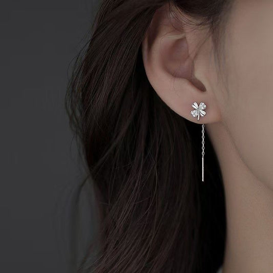 Women's Four Leaves Clover Tassel Niche Temperament Long Round Face Slimming Earrings