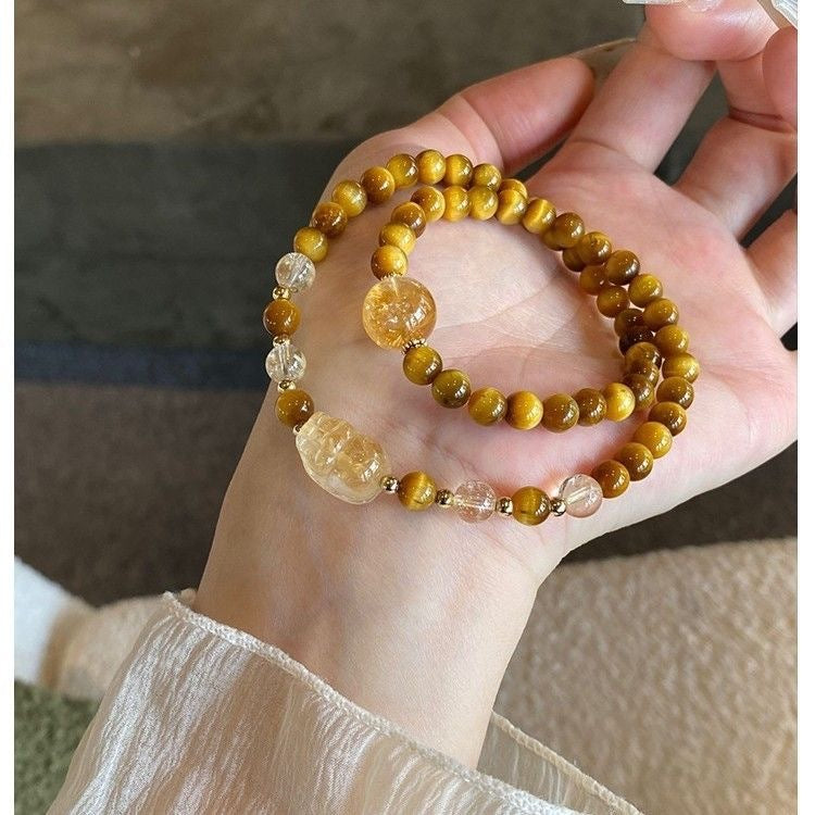 Style Lucky Imitation Citrine Gold Tiger Eye Good Luck Bracelets
