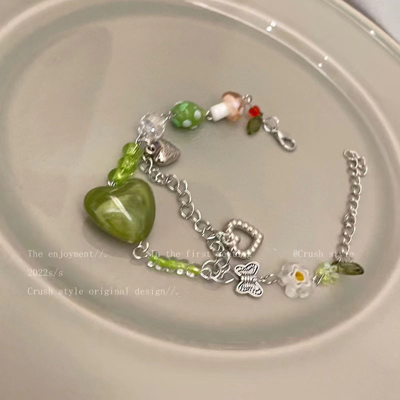 Women's Buckle Imitation Jade Crystal String Beads Flower Bracelets