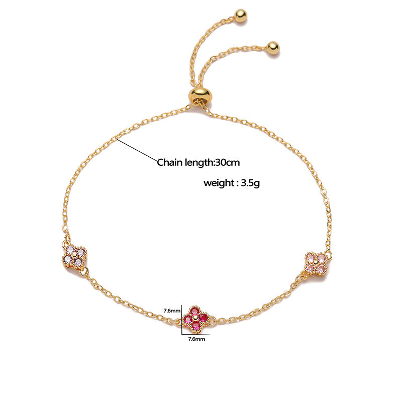 Women's Inlaid Color Diamond Four-leaf Clover Pull Bracelets