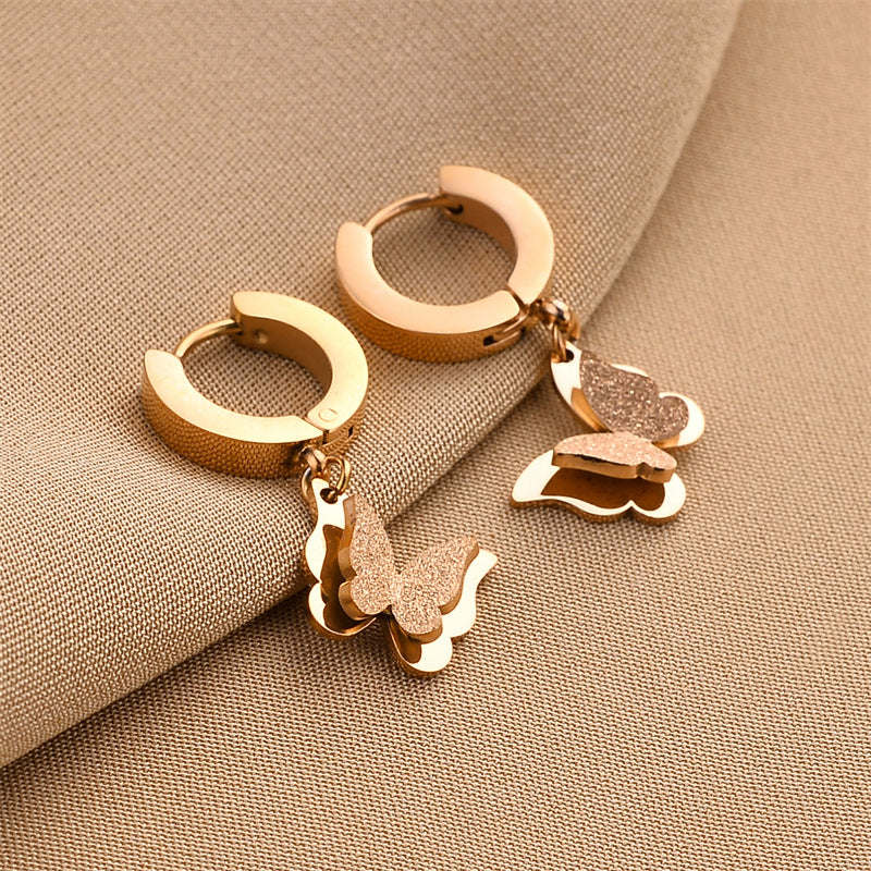 Steel No Fading Ear Gold Rose Earrings